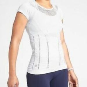 Athleta white diamond Mesh trophy Tee